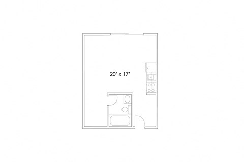 Floor plan for studio, 1 bath, 355 sqft